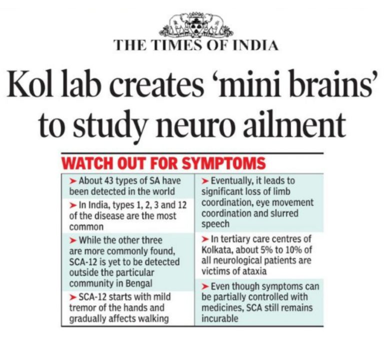 SCA-12 Research at CHINTA Spotlighted in Times of India